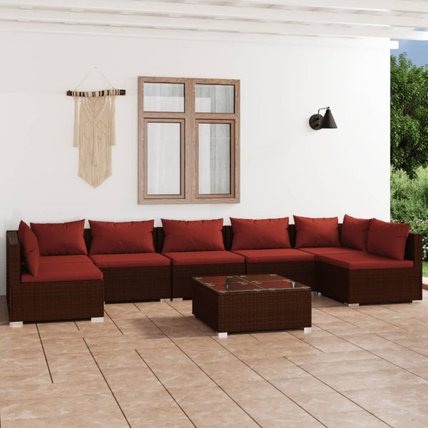 8-tlg. Garten-Lounge-Set mit Kissen Poly Rattan Braun