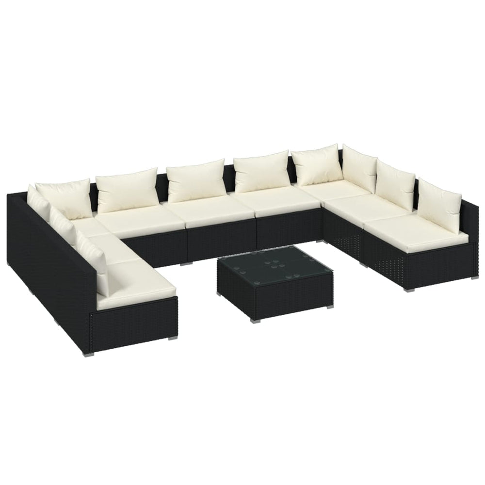 10-tlg. Garten-Lounge-Set mit Kissen Poly Rattan Schwarz