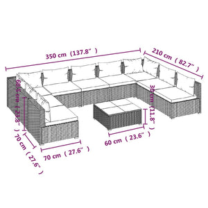 10-tlg. Garten-Lounge-Set mit Kissen Poly Rattan Schwarz