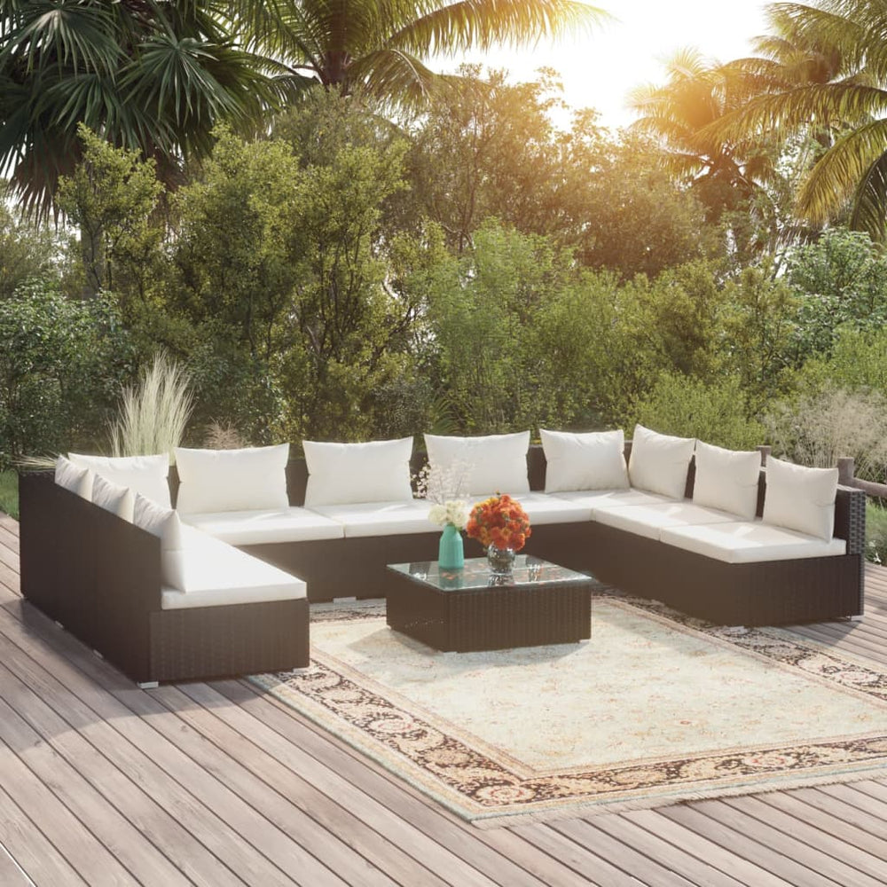 10-tlg. Garten-Lounge-Set mit Kissen Poly Rattan Schwarz