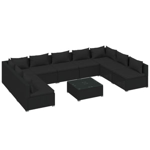 10-tlg. Garten-Lounge-Set mit Kissen Poly Rattan Schwarz
