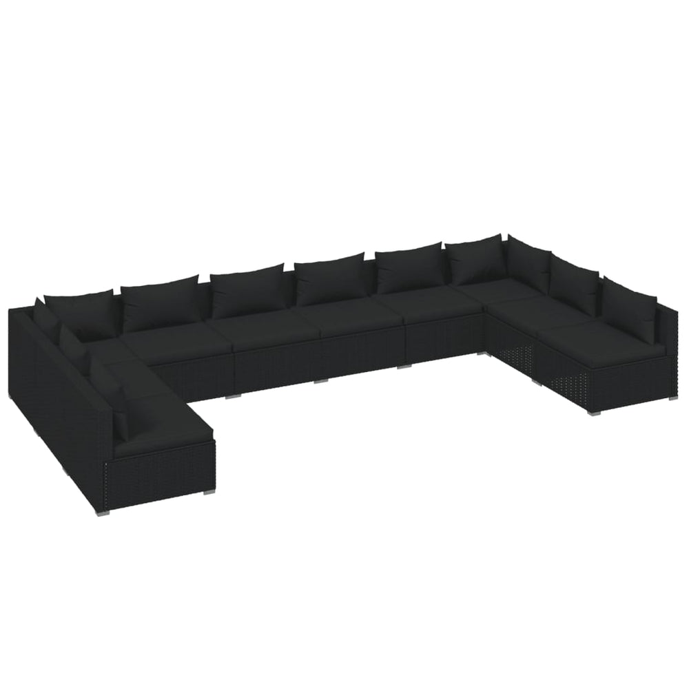 10-tlg. Garten-Lounge-Set mit Kissen Poly Rattan Schwarz