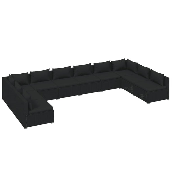 10-tlg. Garten-Lounge-Set mit Kissen Poly Rattan Schwarz