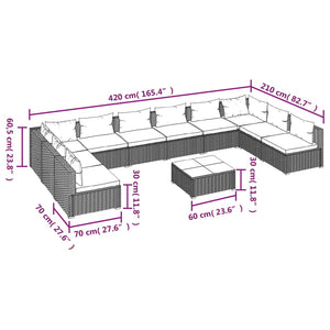 11-tlg. Garten-Lounge-Set mit Kissen Poly Rattan Schwarz