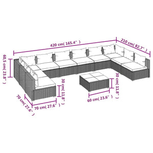 11-tlg. Garten-Lounge-Set mit Kissen Poly Rattan Braun