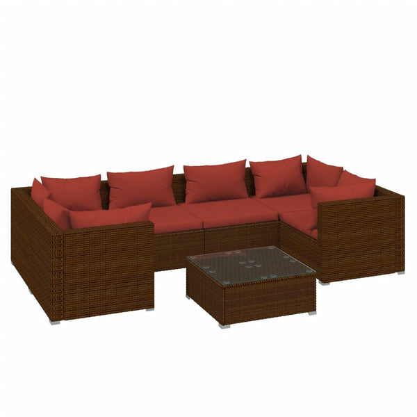 vidaXL 7-Piece Garden Lounge Set with Cushions Poly Rattan Brown