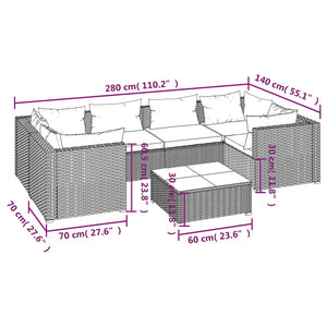 vidaXL 7-Piece Garden Lounge Set with Cushions Poly Rattan Brown