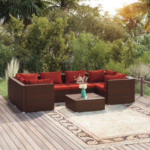 vidaXL 7-Piece Garden Lounge Set with Cushions Poly Rattan Brown
