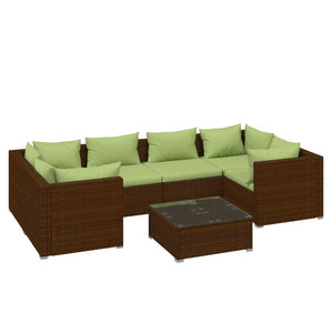 vidaXL 7-Piece Garden Lounge Set with Cushions Poly Rattan Brown