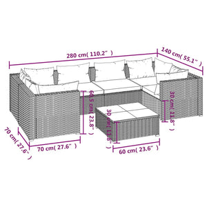 vidaXL 7-Piece Garden Lounge Set with Cushions Poly Rattan Brown