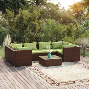 vidaXL 7-Piece Garden Lounge Set with Cushions Poly Rattan Brown