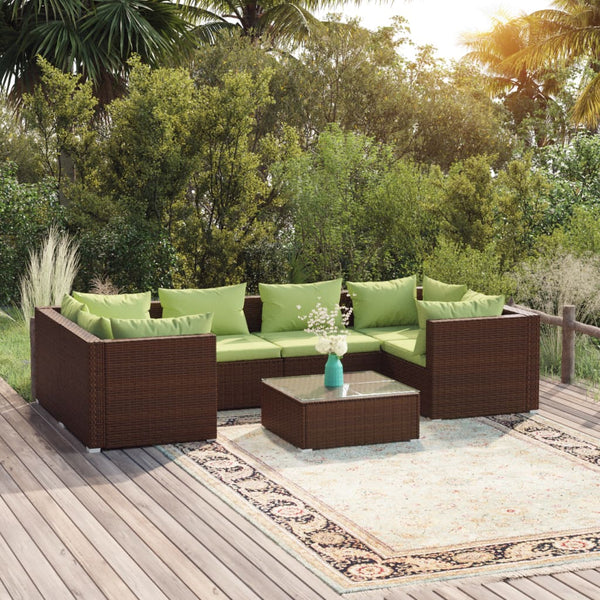 vidaXL 7-Piece Garden Lounge Set with Cushions Poly Rattan Brown