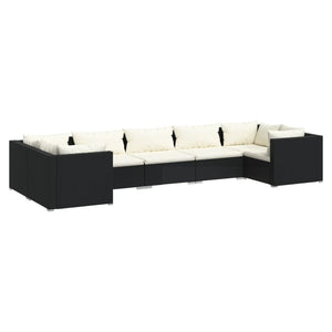 vidaXL 7-Piece Garden Lounge Set with Cushions Poly Rattan Black