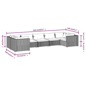 vidaXL 7-Piece Garden Lounge Set with Cushions Poly Rattan Black