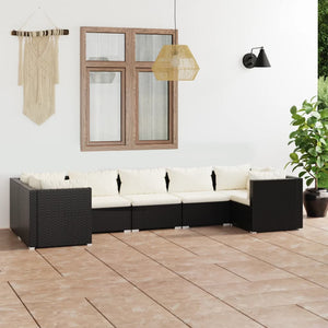 vidaXL 7-Piece Garden Lounge Set with Cushions Poly Rattan Black