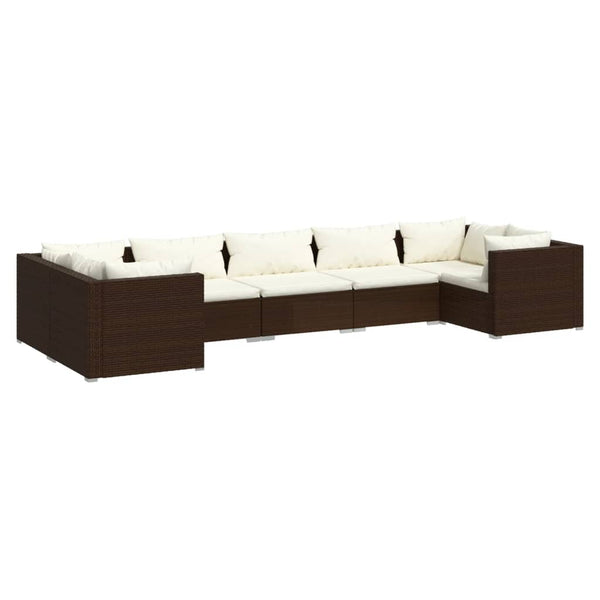 vidaXL 7-Piece Garden Lounge Set with Cushions Poly Rattan Brown