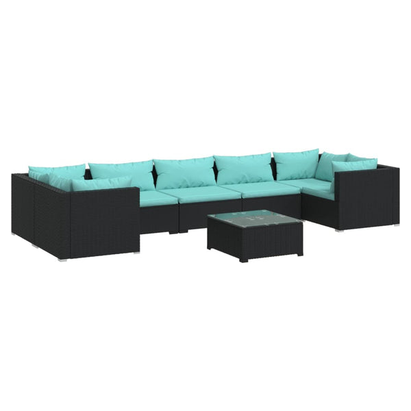 vidaXL 8-piece Garden Lounge Set with Cushions Poly Rattan Black