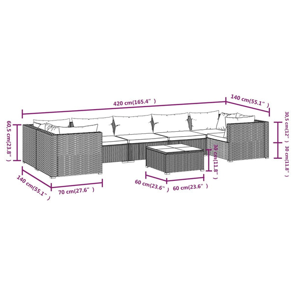 vidaXL 8-piece Garden Lounge Set with Cushions Poly Rattan Black