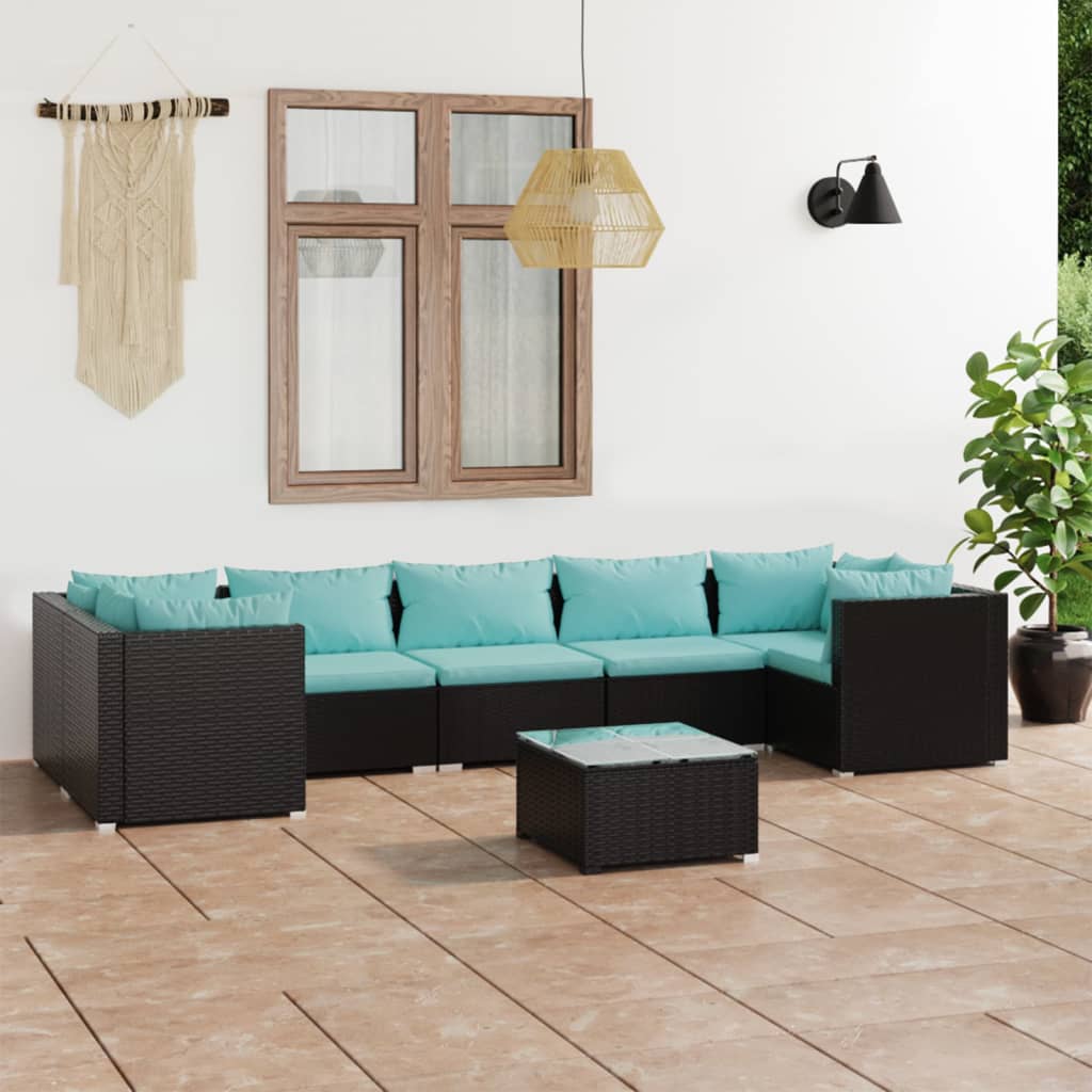 vidaXL 8-piece Garden Lounge Set with Cushions Poly Rattan Black