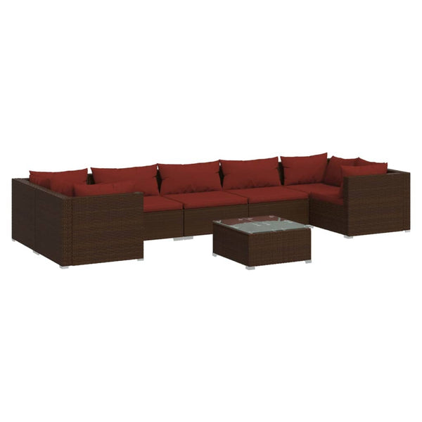 vidaXL 8-Piece Garden Lounge Set with Cushions Poly Rattan Brown