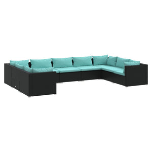 vidaXL 9-piece Garden Lounge Set with Cushions Poly Rattan Black