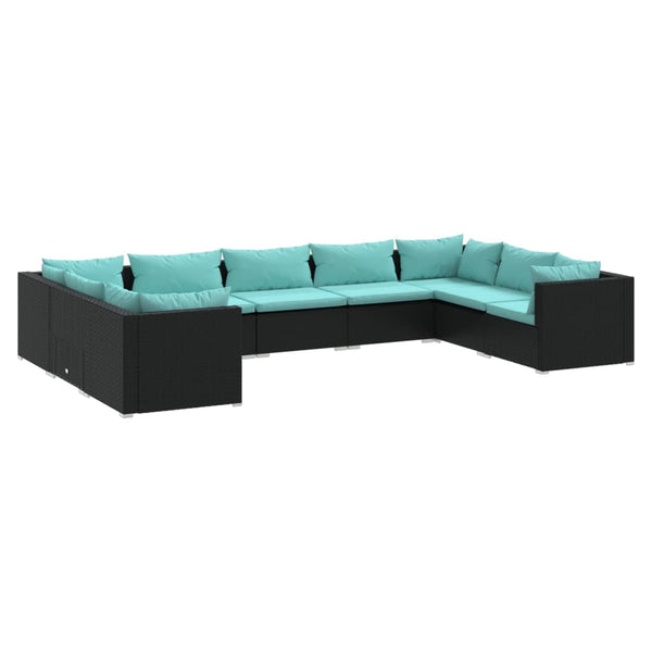 vidaXL 9-piece Garden Lounge Set with Cushions Poly Rattan Black