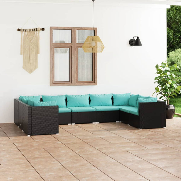 vidaXL 9-piece Garden Lounge Set with Cushions Poly Rattan Black