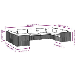 vidaXL 9-piece Garden Lounge Set with Cushions Poly Rattan Brown