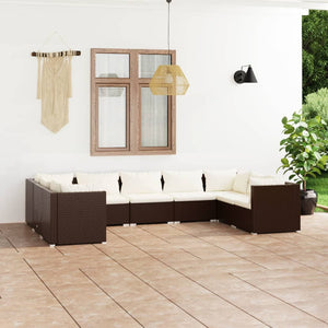 vidaXL 9-piece Garden Lounge Set with Cushions Poly Rattan Brown