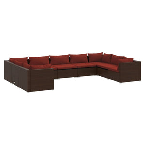 vidaXL 9-piece Garden Lounge Set with Cushions Poly Rattan Brown