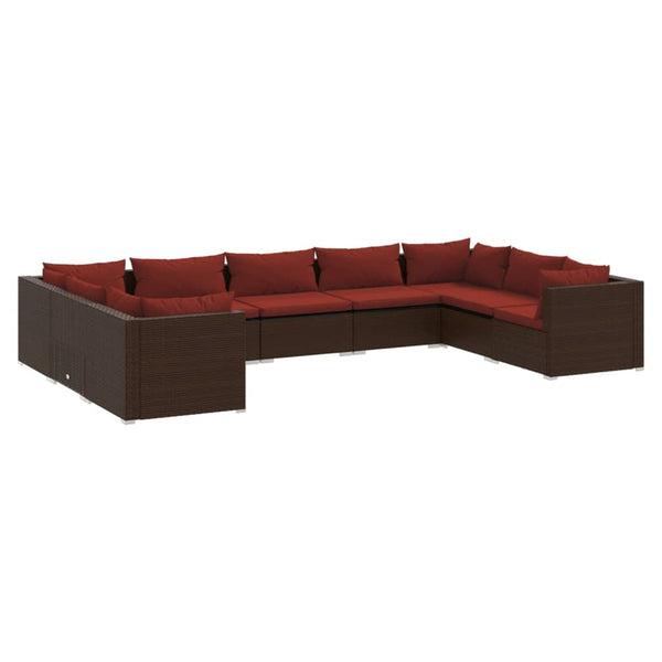 vidaXL 9-piece Garden Lounge Set with Cushions Poly Rattan Brown