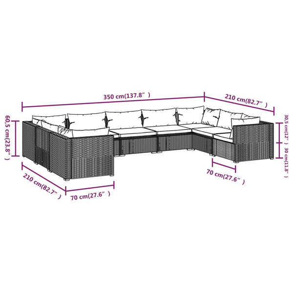 vidaXL 9-piece Garden Lounge Set with Cushions Poly Rattan Brown