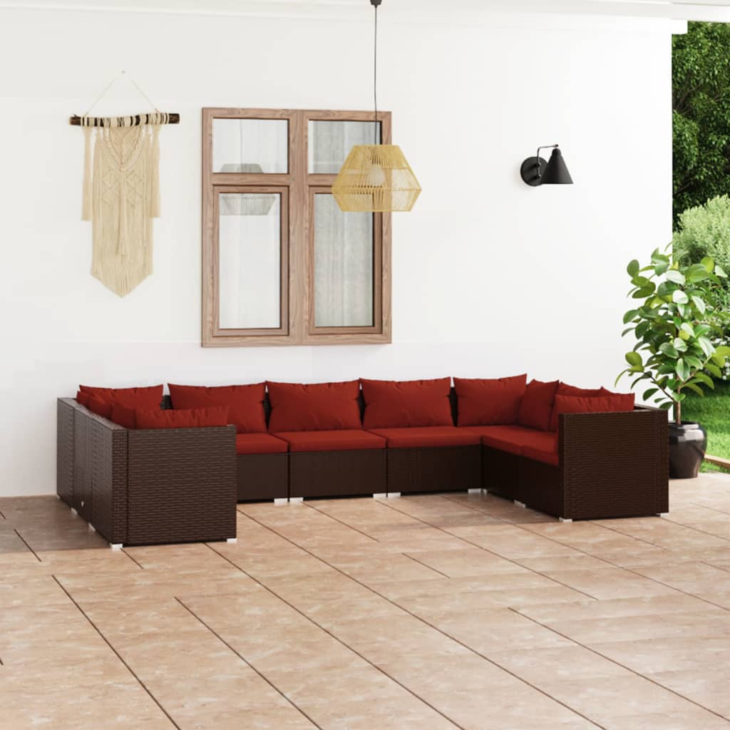 vidaXL 9-piece Garden Lounge Set with Cushions Poly Rattan Brown