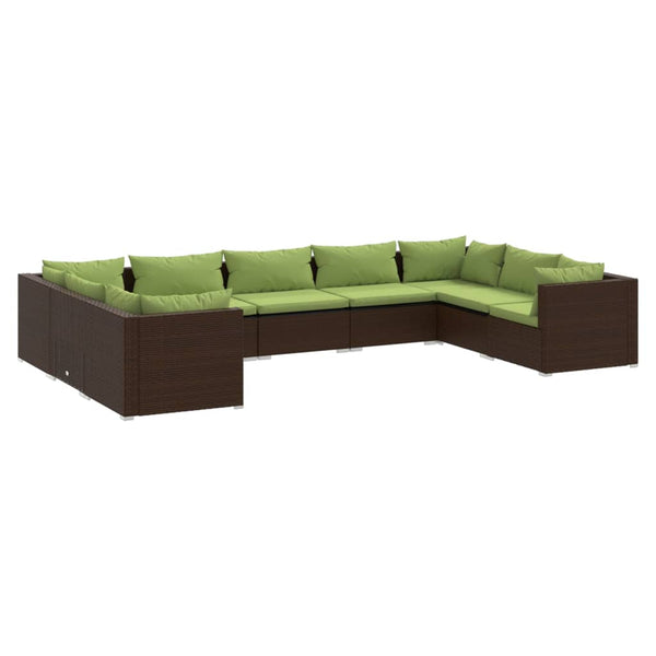 vidaXL 9-piece Garden Lounge Set with Cushions Poly Rattan Brown