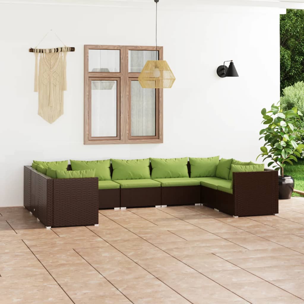 vidaXL 9-piece Garden Lounge Set with Cushions Poly Rattan Brown