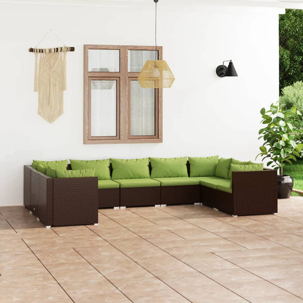 vidaXL 9-piece Garden Lounge Set with Cushions Poly Rattan Brown