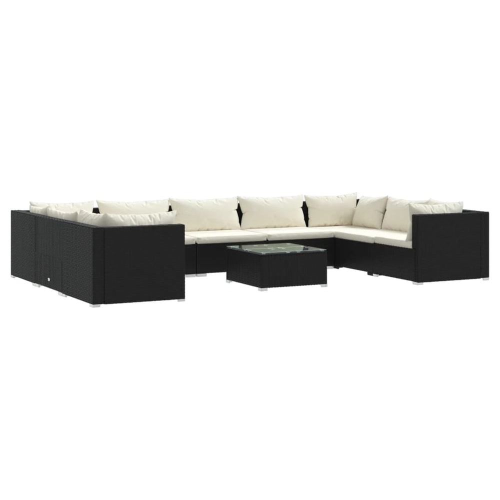 vidaXL 10-piece Garden Lounge Set with Cushions Poly Rattan Black