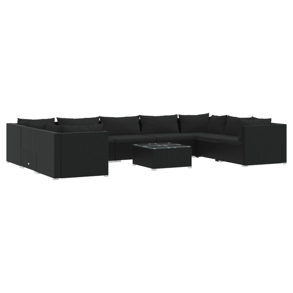 vidaXL 10-piece Garden Lounge Set with Cushions Poly Rattan Black