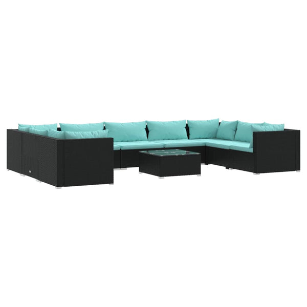 vidaXL 10-piece Garden Lounge Set with Cushions Poly Rattan Black