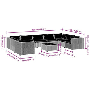 vidaXL 10-piece Garden Lounge Set with Cushions Poly Rattan Black