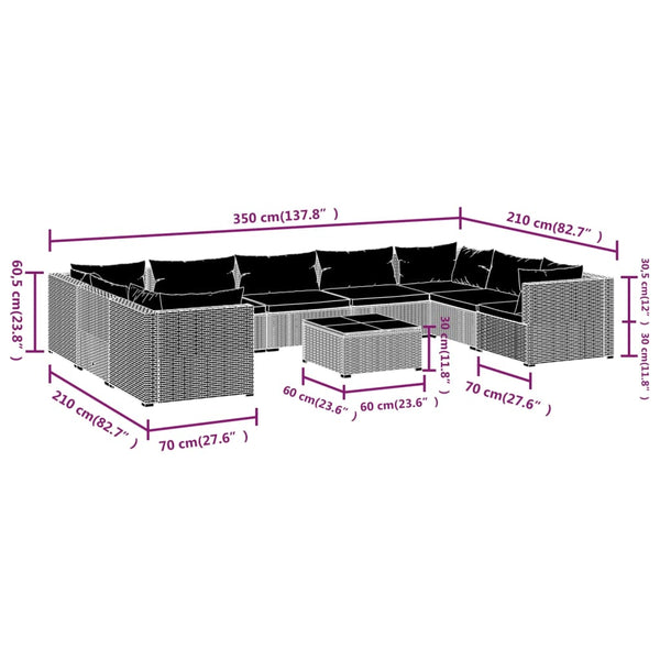vidaXL 10-piece Garden Lounge Set with Cushions Poly Rattan Black