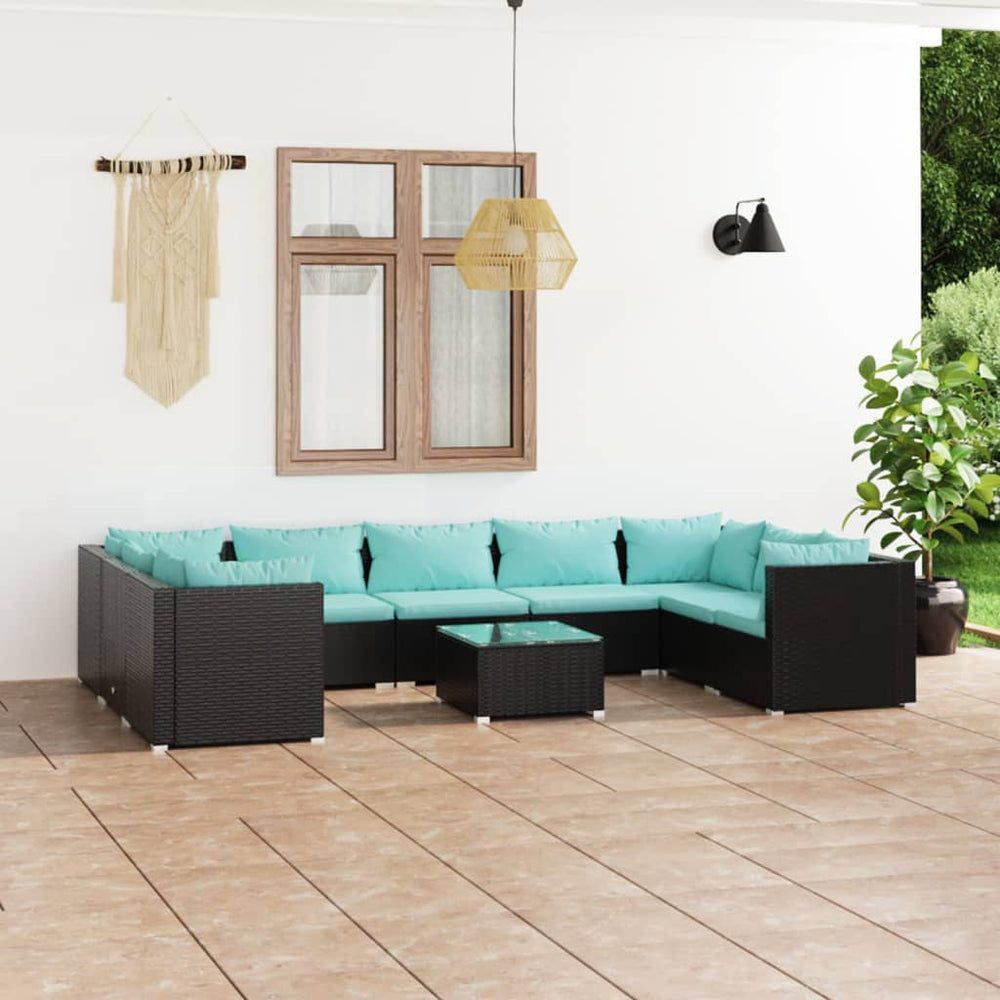 vidaXL 10-piece Garden Lounge Set with Cushions Poly Rattan Black