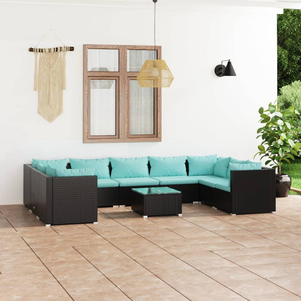 vidaXL 10-piece Garden Lounge Set with Cushions Poly Rattan Black