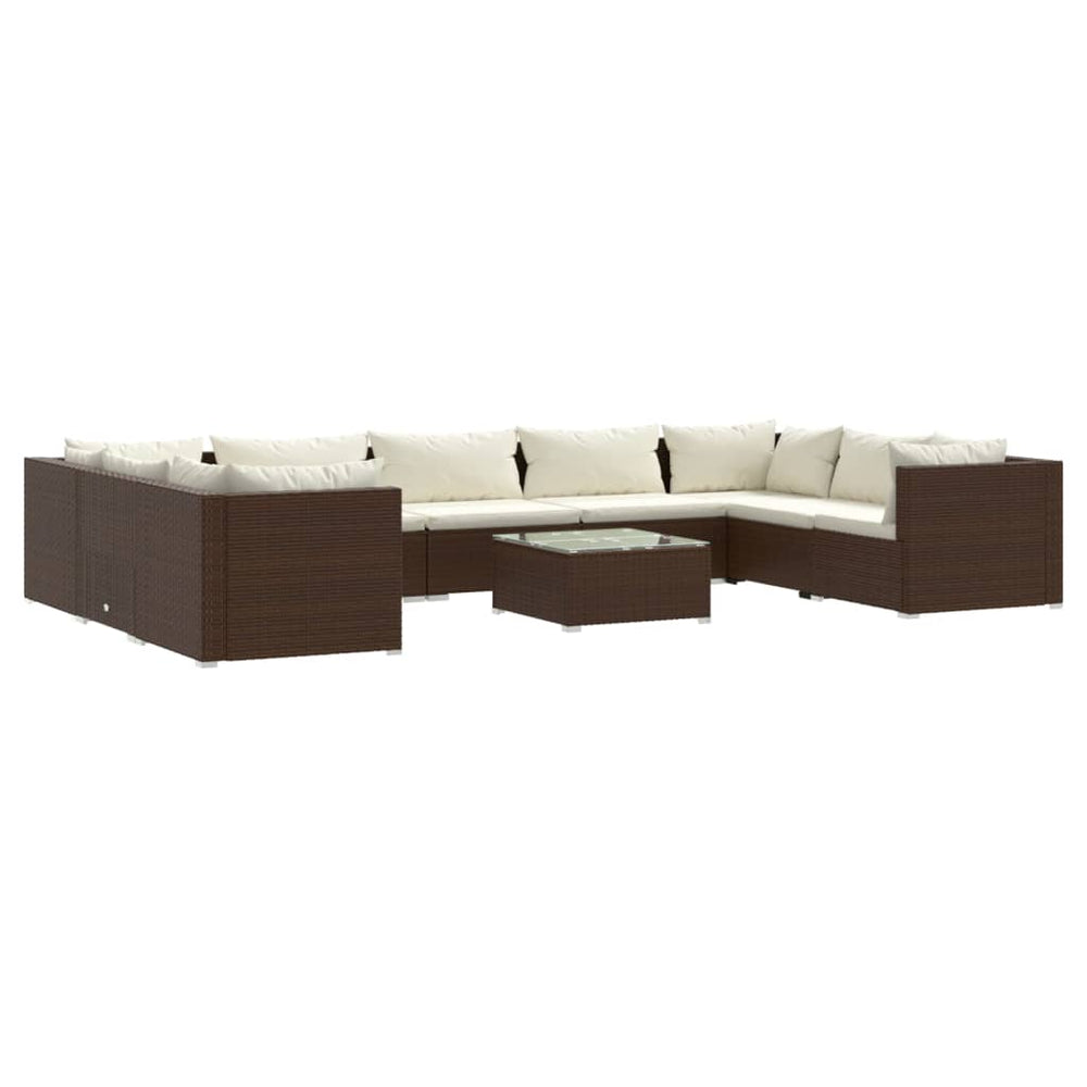 vidaXL 10-Piece Garden Lounge Set with Cushions Poly Rattan Brown