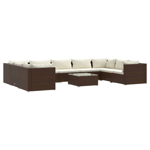 vidaXL 10-Piece Garden Lounge Set with Cushions Poly Rattan Brown