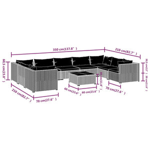 vidaXL 10-Piece Garden Lounge Set with Cushions Poly Rattan Brown