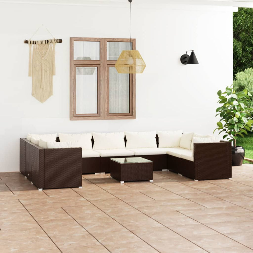 vidaXL 10-Piece Garden Lounge Set with Cushions Poly Rattan Brown