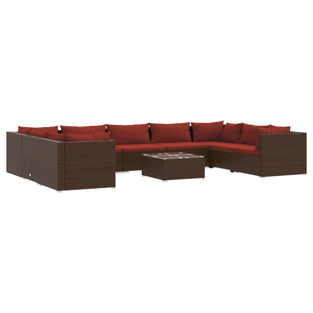 vidaXL 10-Piece Garden Lounge Set with Cushions Poly Rattan Brown