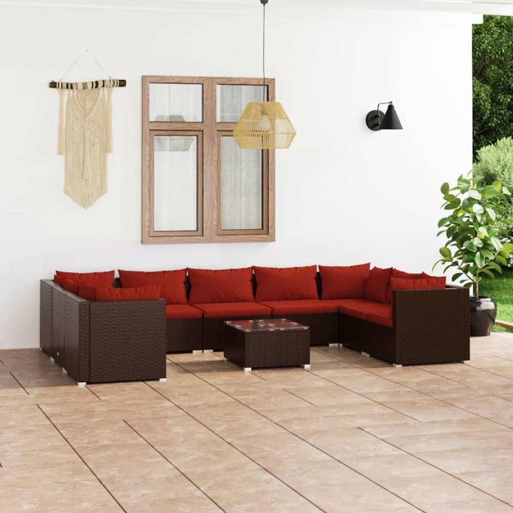 vidaXL 10-Piece Garden Lounge Set with Cushions Poly Rattan Brown