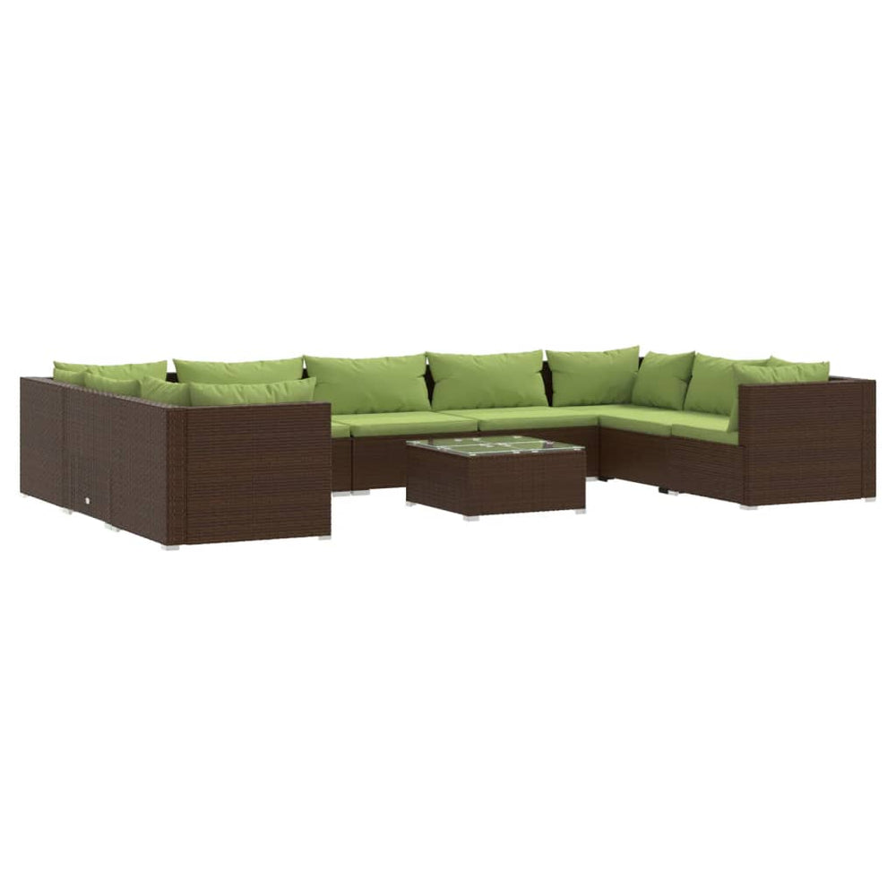 vidaXL 10-Piece Garden Lounge Set with Cushions Poly Rattan Brown